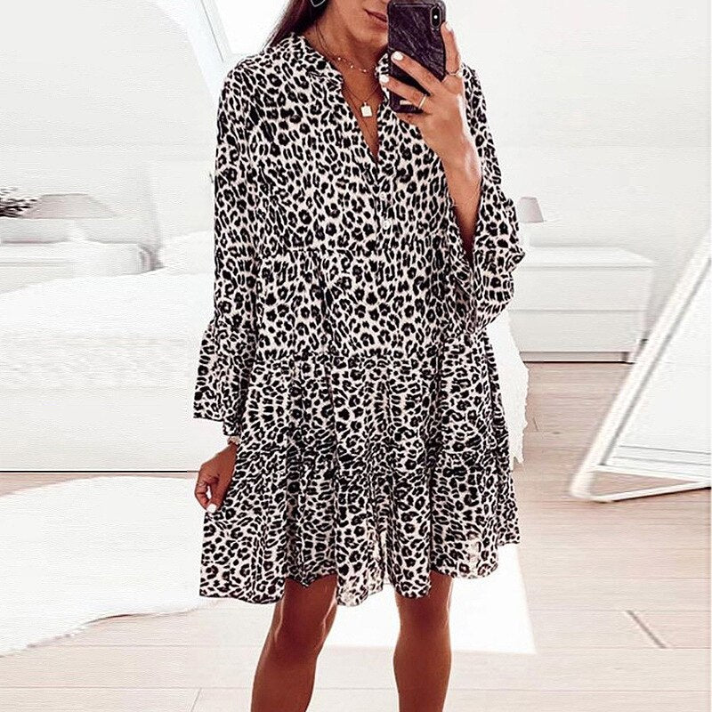 Lopa™ - Leopard bedrucktes Swing-Kleid