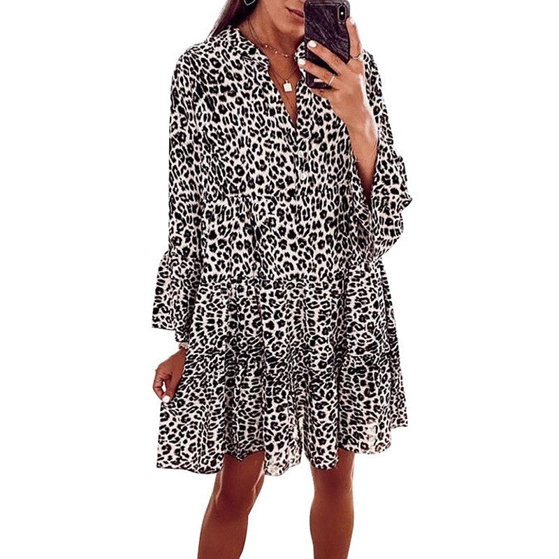 Lopa™ - Leopard bedrucktes Swing-Kleid